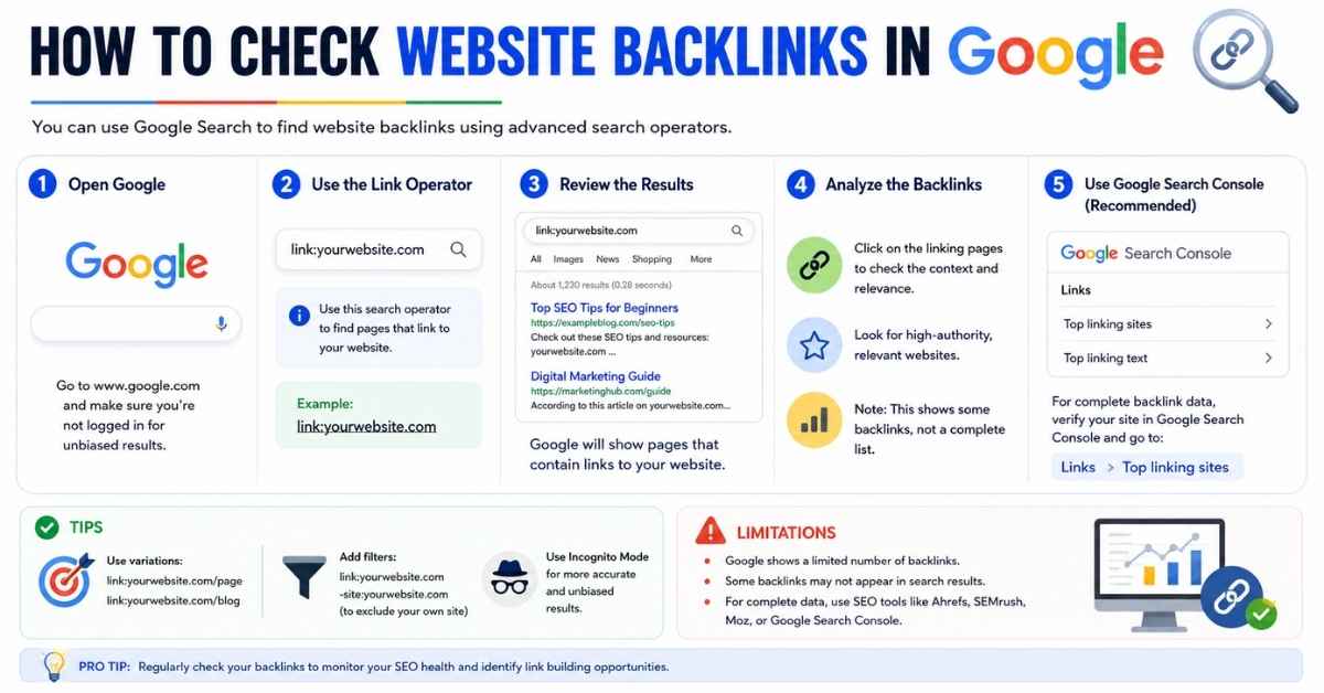 How to Check Website Backlinks in Google (Free Guide for 2026)